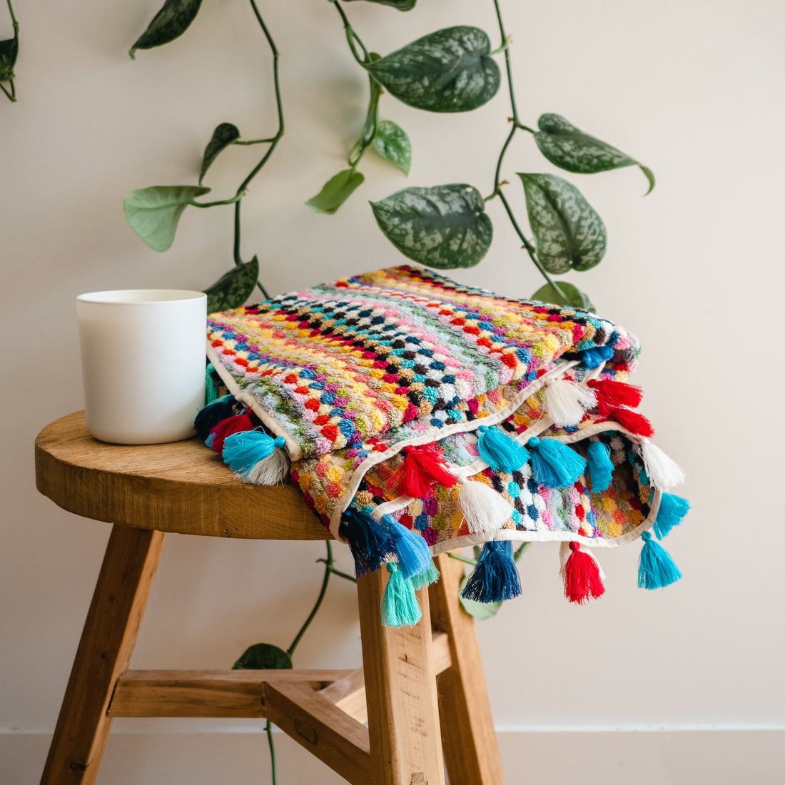 THIRSTY TOWEL CO. Huge RAINBOW ROUNDIES - 100% Turkish Cotton with tassels