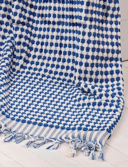 Indigo and White Dots Turkish Bath Sheet Towel Cotton
