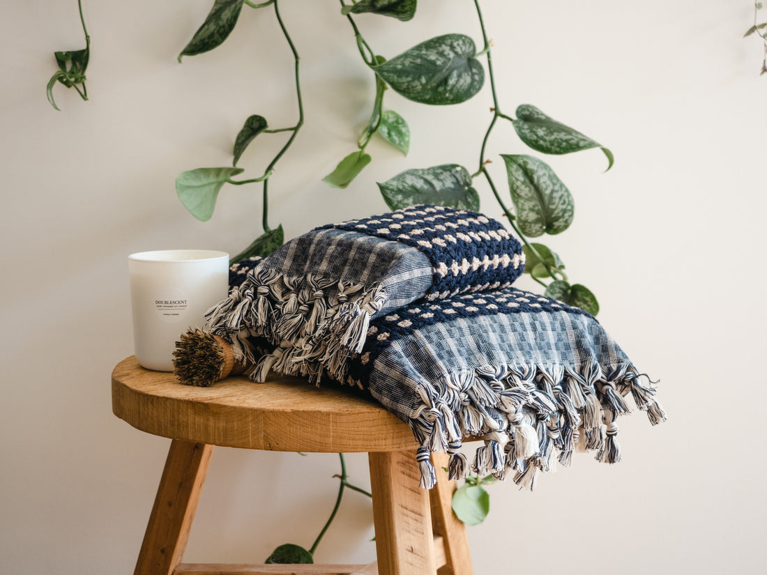 THIRSTY TOWEL CO. - Dark Blue Ink Turkish Cotton Pom Pom Hand Towel