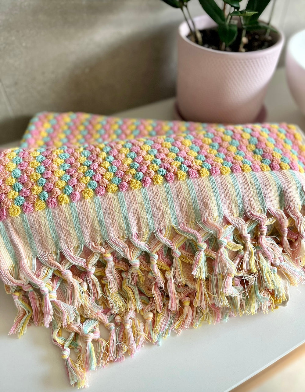 FRUIT TINGLE Pom Pom Turkish Bath Sheet Towel