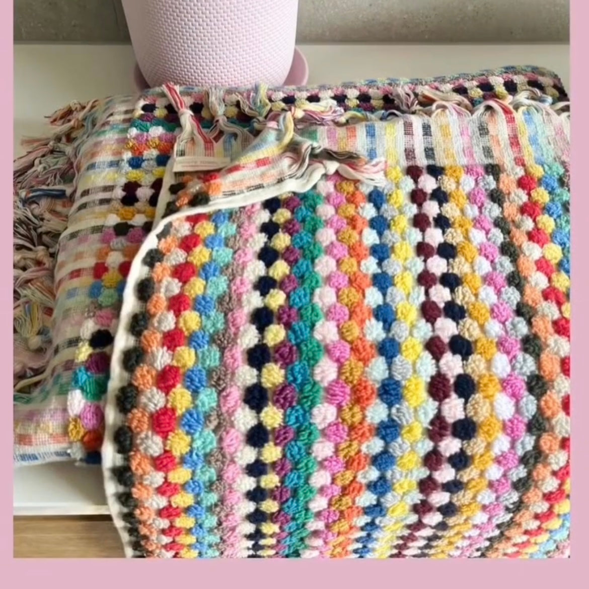 Multi Pastel Coloured Turkish Pom Pom Hand Towel/Floor Mat