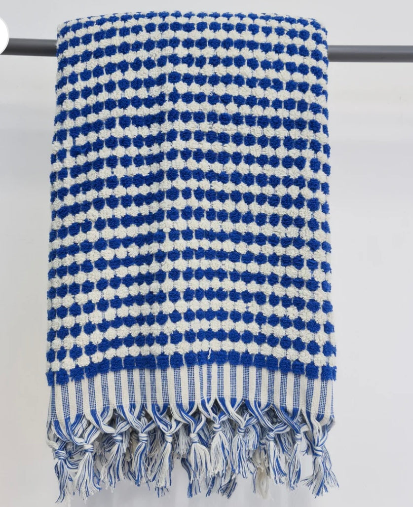 Indigo and White Dots Turkish Bath Sheet Towel Cotton