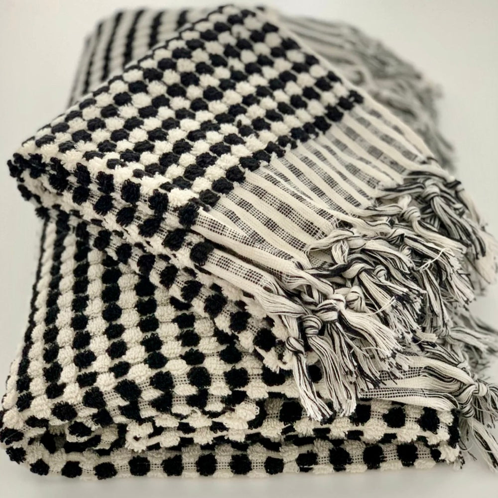Black & White Pom Pom Turkish Bath Sheet Towel
