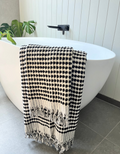 Black & White Turkish Pom Pom Hand Towel