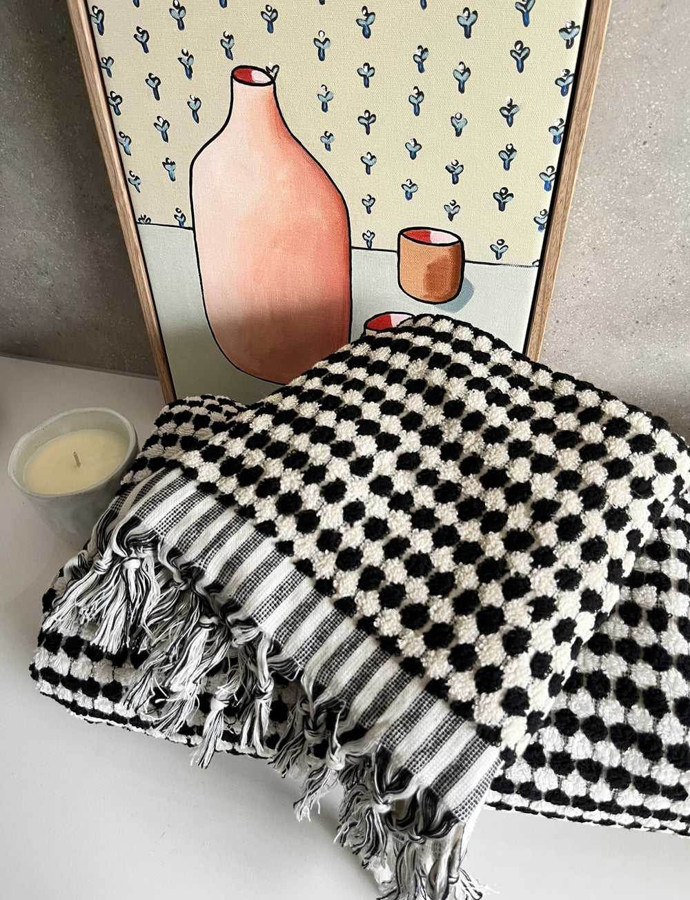 Black & White Turkish Pom Pom Hand Towel