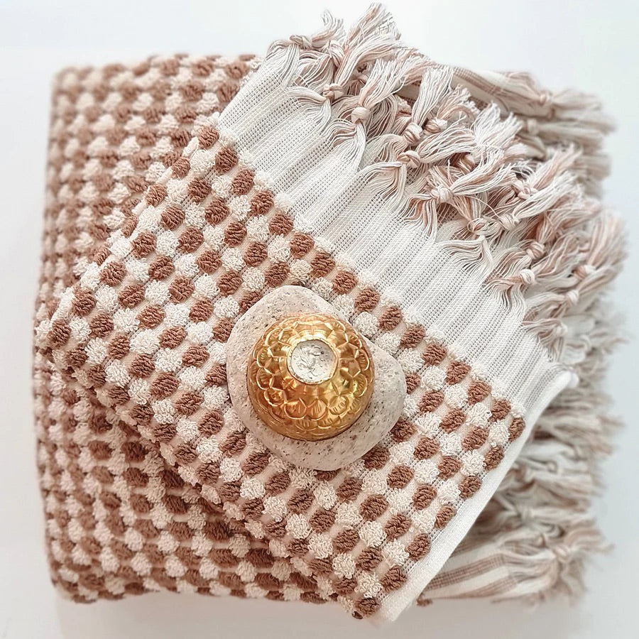 CARAMEL NOUGAT Pom Pom Turkish Bath Sheet Towel